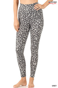 MICROFIBER LEOPARD HIGH WAISTBAND FULL LEGGINGS--GREY LEOPARD