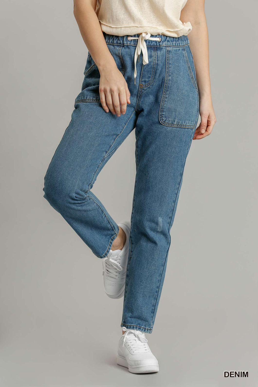 Umgee- Denim Elastic/Drawspring Pant with Pockets