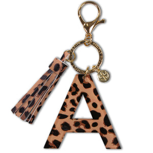 Simply Southern Initial Charm Key Chain--Leopard Print