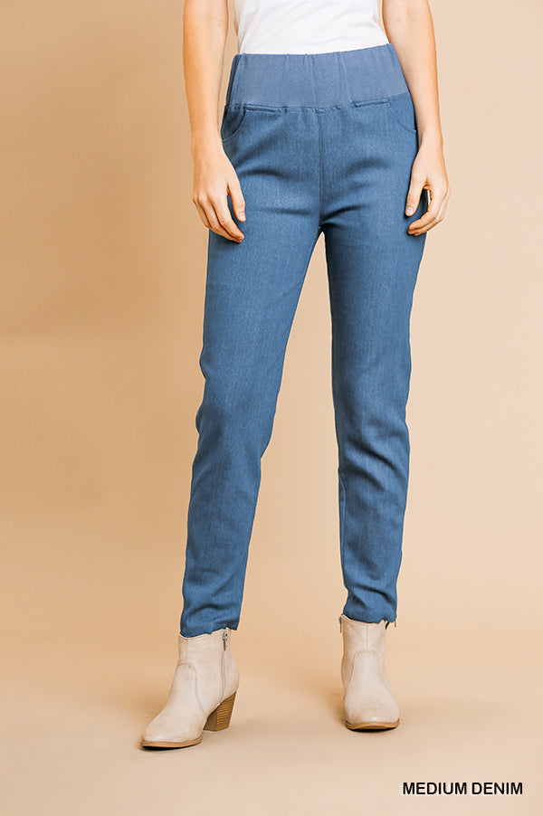 Umgee- Medium Denim Tummy Control Pants