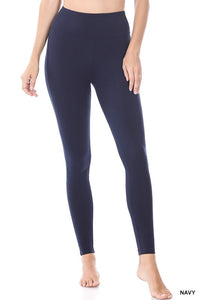 PREMIUM COTTON WIDE WAISTBAND FULL LENGTH LEGGINGS--NAVY