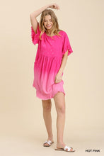 Load image into Gallery viewer, Umgee Linen Blend Bleach Dip Dye Frayed Hem Dress-Pink
