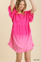 Load image into Gallery viewer, Umgee Linen Blend Bleach Dip Dye Frayed Hem Dress-Pink
