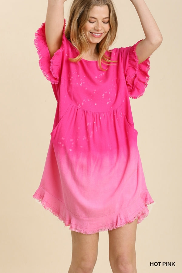 Umgee Linen Blend Bleach Dip Dye Frayed Hem Dress-Pink Lilly Abigails Boutique Umgee Linen Blend Bleach Dip Dye Frayed Hem Dress-Pink Lilly Abigails Boutique