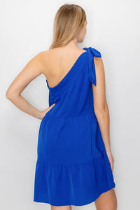 One Shoulder Tiered Dress--Royal Blue