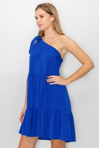 One Shoulder Tiered Dress--Royal Blue