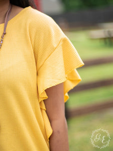 ALL RUFFLED UP SHORT SLEEVE TOP, YELLOW