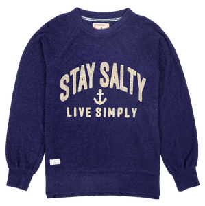 Classic Terry Crew Neck Pullover--Stay Salty--Navy