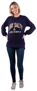 Classic Terry Crew Neck Pullover--Stay Salty--Navy