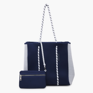 Meribella Neoprene Tote In Navy-White