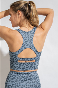 LEOPARD CHINTZ SPORTSBRA in Chambray **Available in Plus **Matching Leggings!