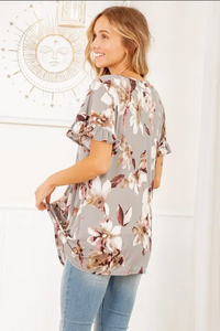 Floral Ruffled V-Neck Top