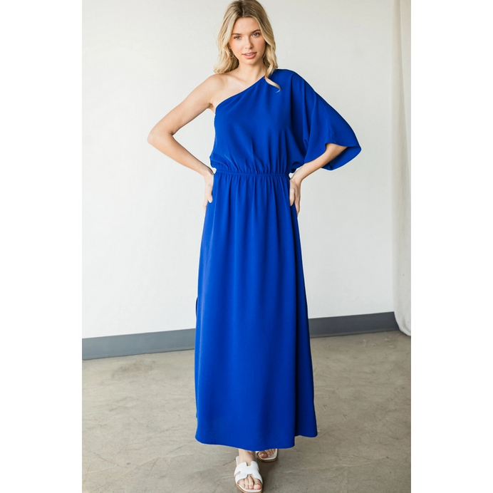 One Shoulder Maxi Dress-Royal Blue