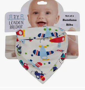 Bandana Bib Set - Airplane & Construction Vehicles