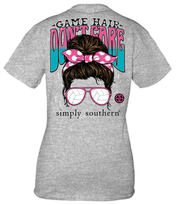 Simply Southern Short Sleeve Tee--GameHair- VolleyBall--Heather Gray