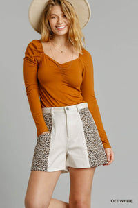 Animal Print Stretch Denim Shorts with Pockets