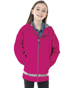 Charles River New Englander Youth Rain Jacket-Hot Pink
