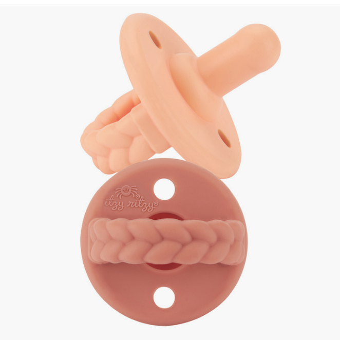 Itzy Ritzy- Sweetie Soother Pacifier Set- Apricot & Terracotta Braids