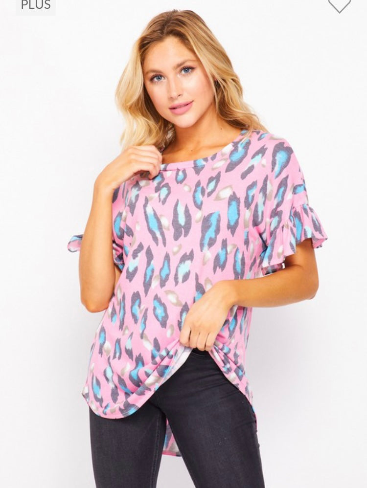 Ruffle Sleeve Pink/Leo Top