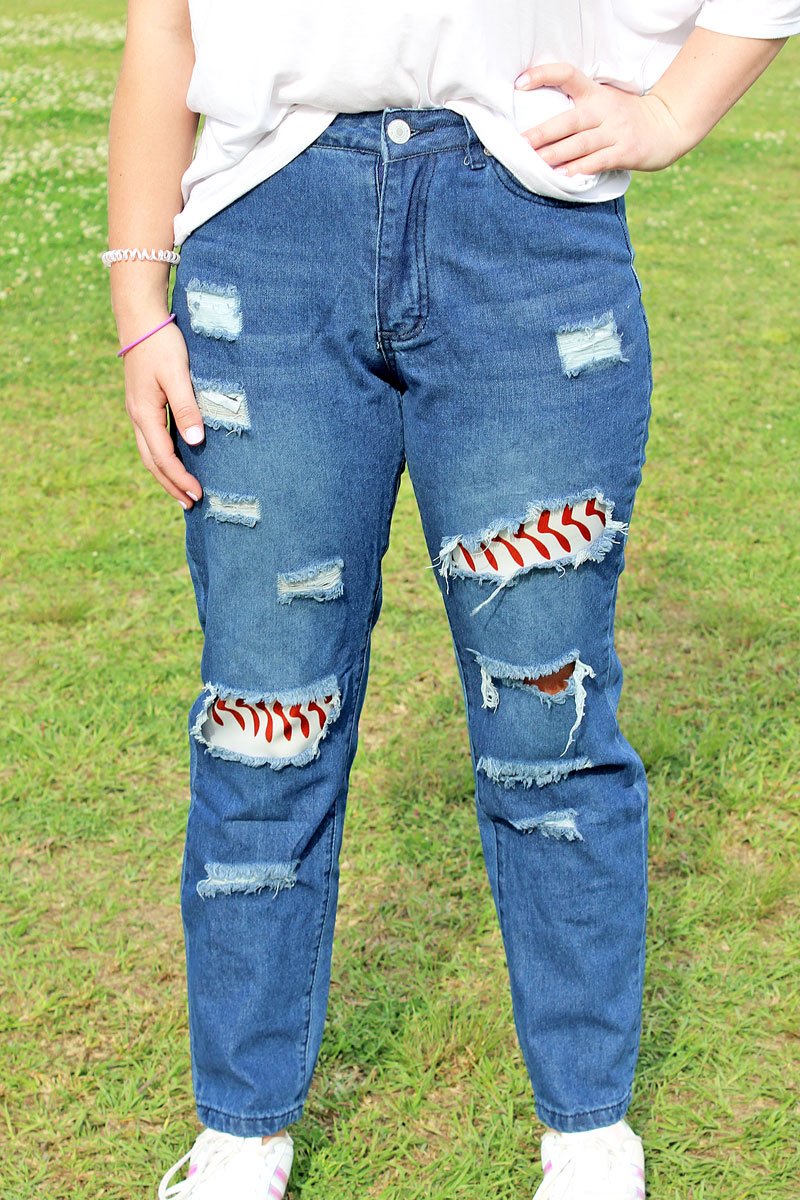 BASEBALL RIPPED JEANS