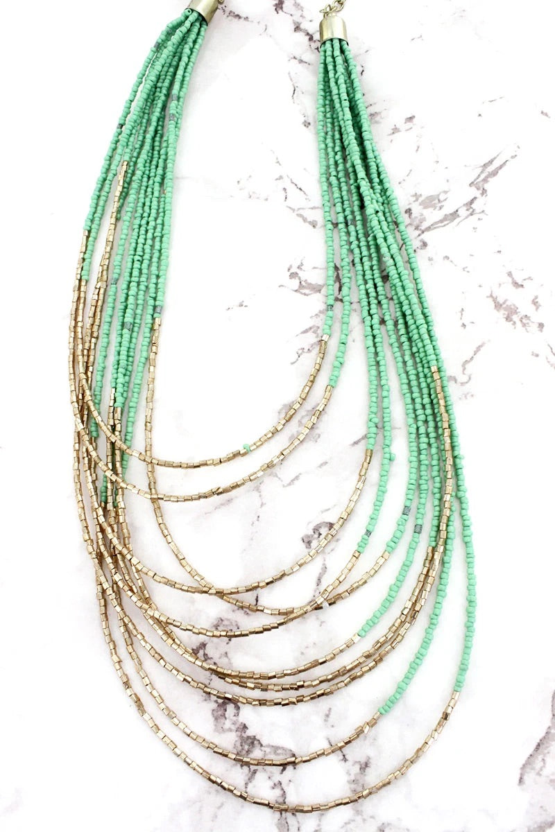 Layered Mint Bead Necklace