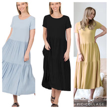 Load image into Gallery viewer, SHORT SLEEVE TIERED MIDI DRESS
