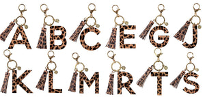 Simply Southern Initial Charm Key Chain--Leopard Print