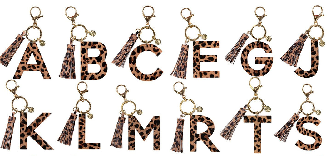 Simply Southern Initial Charm Key Chain--Leopard Print