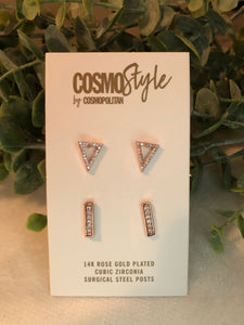 Rose Gold Stud Pave Earring Set