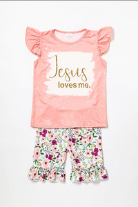 "Jesus Loves Me" Ruffle Shorts Set
