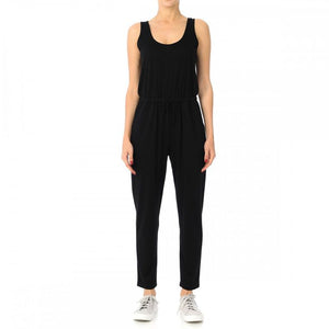 FRENCH TERRY KNIT SCOOP NECK SLEEVELESS JUMPSUIT