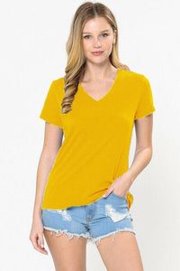 V-NECK LIGHTWEIGHT ELASTIC BASIC SHORT SLEEVE TEE SHIRT